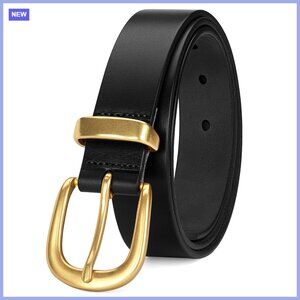 Full Grain Leather Belt Gold Buckle 1.1" Width for Jeans Dresses